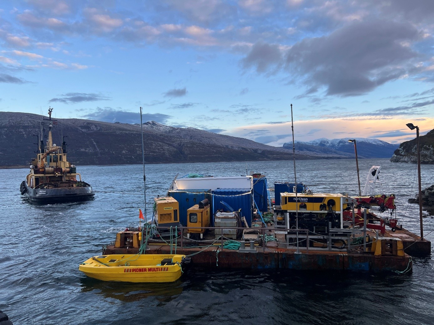 NorClean work barge with ROV and drilling equipment at Nesna