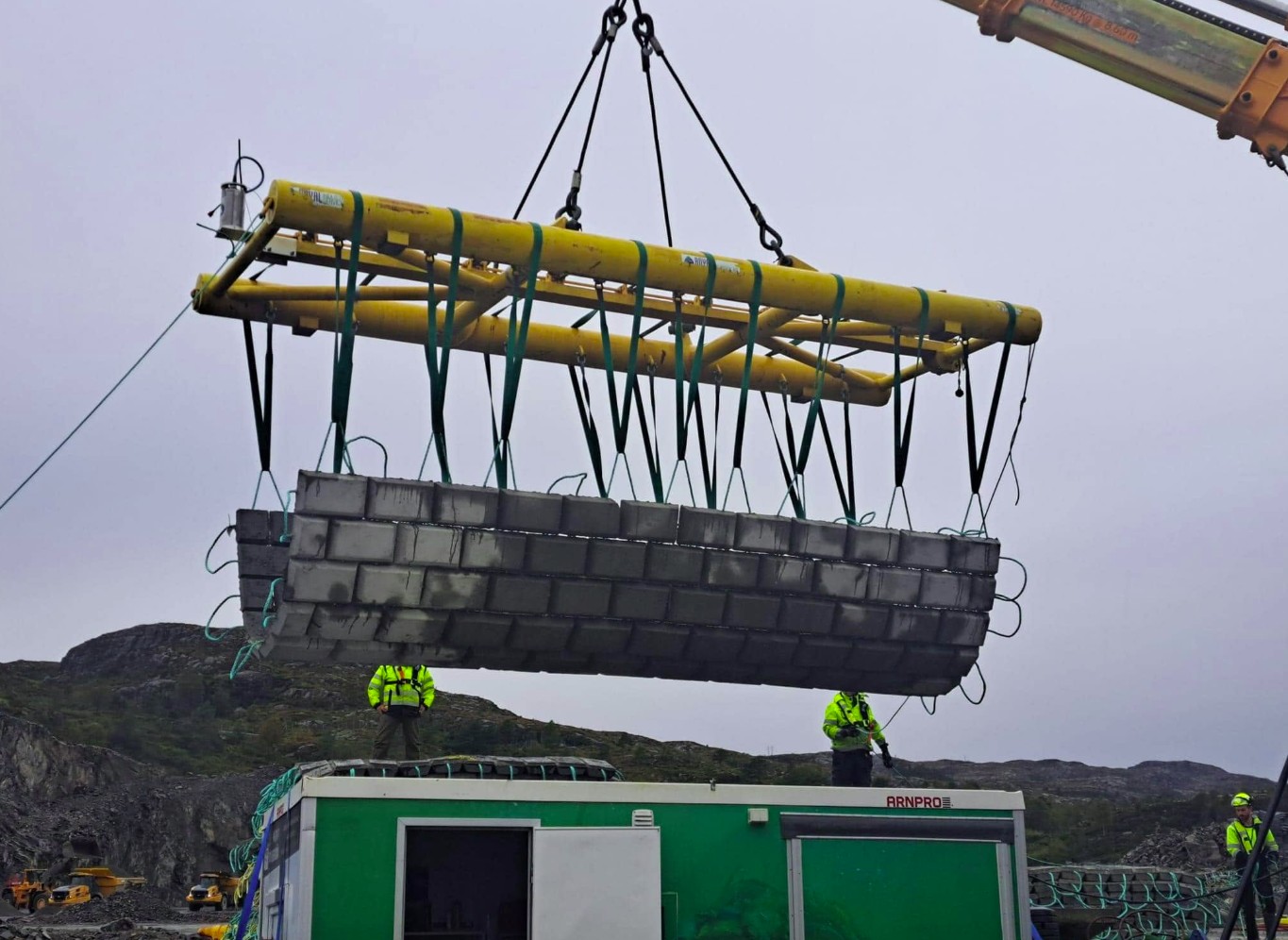 Concrete mattress being prepared for the subsea cable landfall